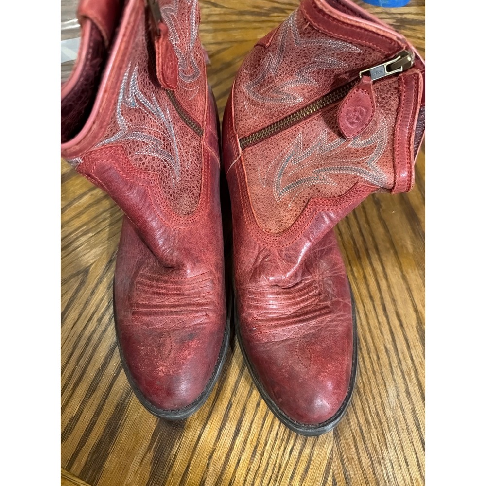 Ariat Darlin Womens Red Leather Western Ankle Boots Side Zip 10007967 Size 7B